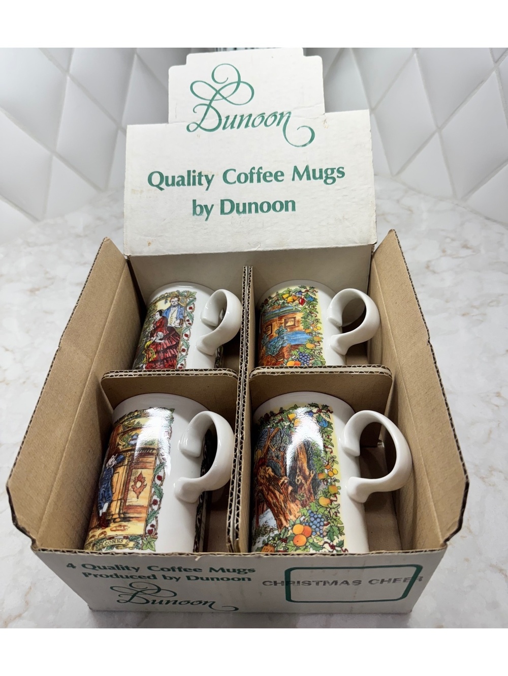Dunoon Christmas Cheer Victorian Mugs Set of 4 Coffee Mugs Made in Scotland